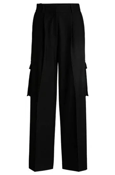 Hugo Boss Regular-fit Cargo Trousers In Stretch Material In Black