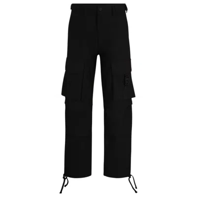 Hugo Regular-fit Cargo Trousers With Stacked-logo Strap In Black