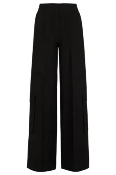 Hugo Regular-fit Cargo Trousers With Wide Leg In Black