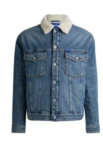 Hugo Boss Regular-fit Denim Jacket With Faux-fur Lining In Dark Blue