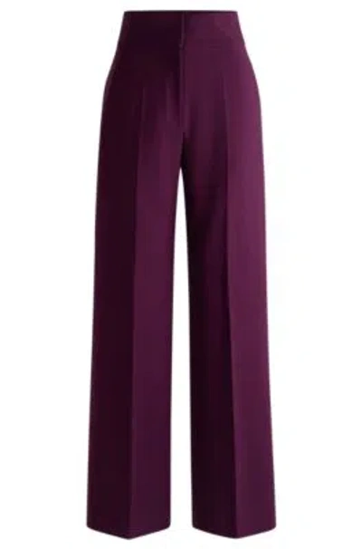Hugo Boss Regular-fit High-waisted Trousers With Flared Leg In Purple