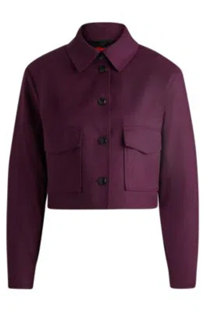 Hugo Boss Regular-fit Jacket In A Melange Flannel Blend In Purple