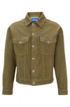 Hugo Boss Regular-fit Jacket In Cotton Corduroy In Light Green