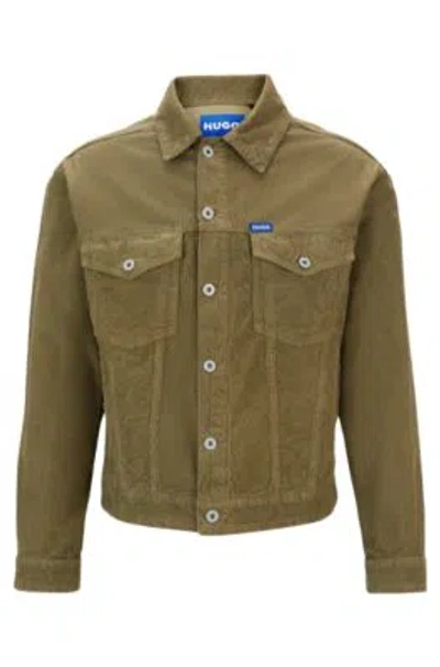 Hugo Boss Regular-fit Jacket In Cotton Corduroy In Light Green