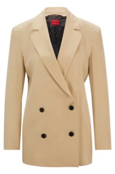 Hugo Regular-fit Jacket With Double-breasted Closure In Light Beige