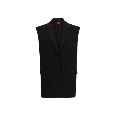 Hugo Regular-fit Long-length Waistcoat With Logo Lining In Black