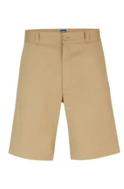 Hugo Regular-fit Regular-rise Shorts In Cotton Twill In Beige