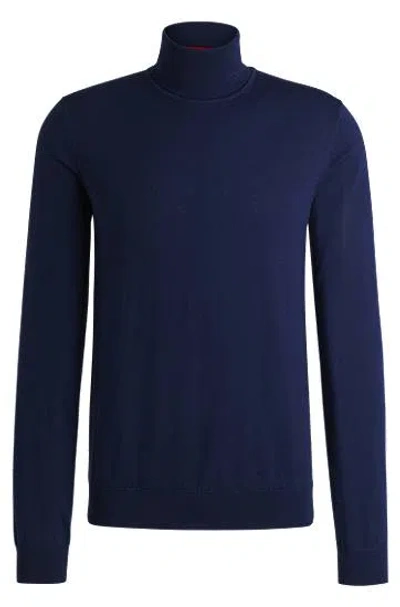 Hugo Regular-fit Rollneck Sweater In Virgin Wool In Blue