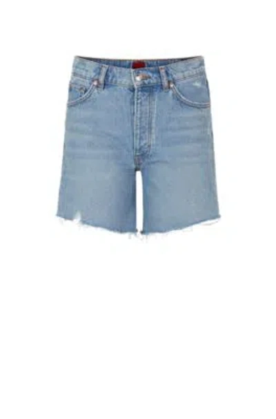 Hugo Regular-fit Shorts In Mid-blue Distressed Denim In Light Blue