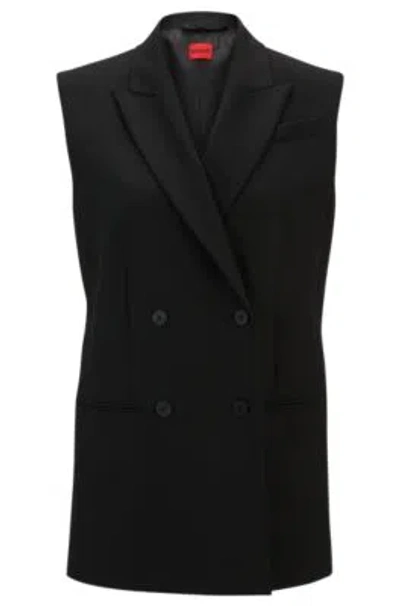 Hugo Regular-fit Sleeveless Jacket With Double-breasted Front In Black