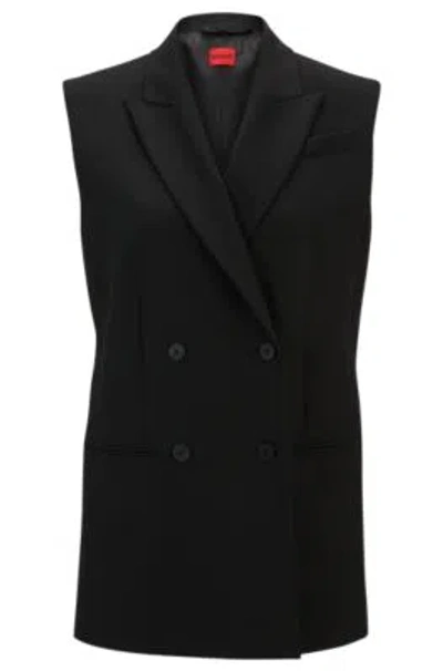 Hugo Boss Regular-fit Sleeveless Jacket With Double-breasted Front In Black