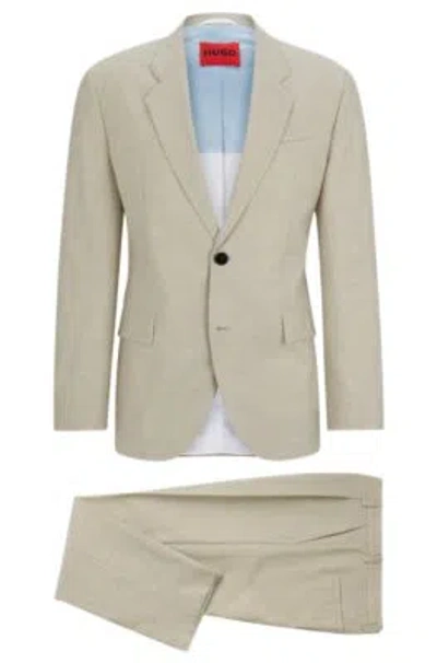 Hugo Regular-fit Suit In Patterned Linen-look Cloth In Beige