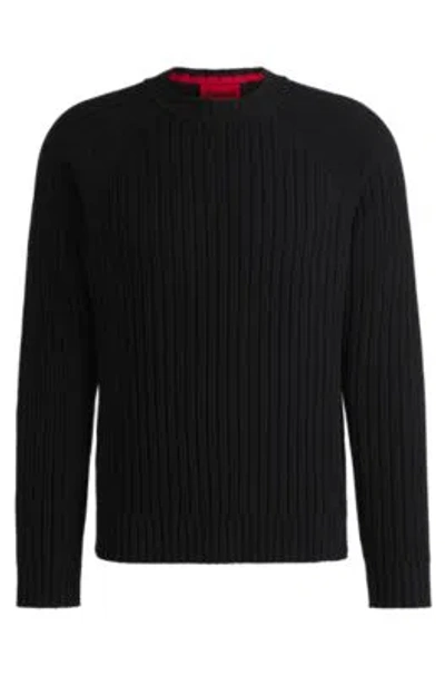Hugo Boss Regular-fit Sweater In Ribbed Cotton In Black