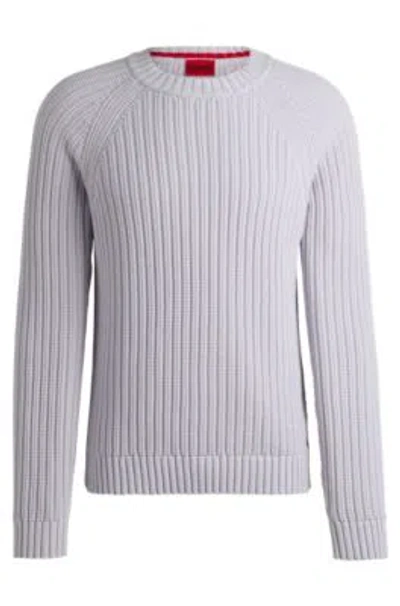 Hugo Boss Regular-fit Sweater In Ribbed Cotton In Light Purple