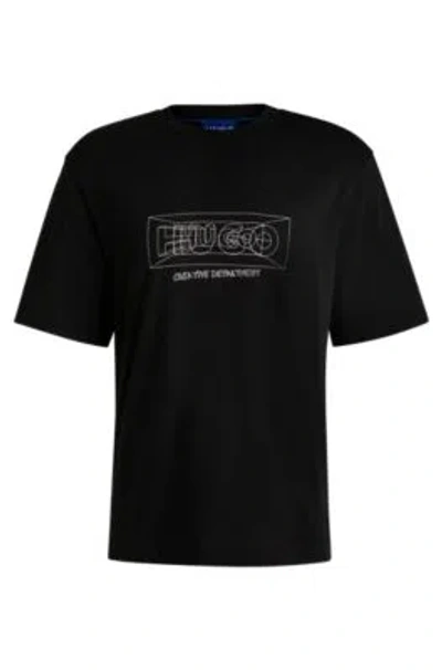 Hugo Boss Regular-fit T-shirt In Cotton With Graphic Logos In Black