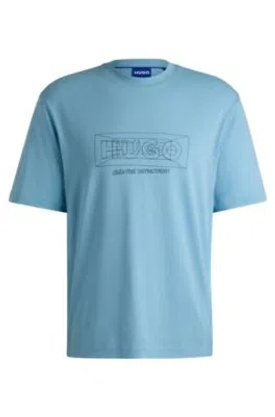 Hugo Boss Regular-fit T-shirt In Cotton With Graphic Logos In Light Blue