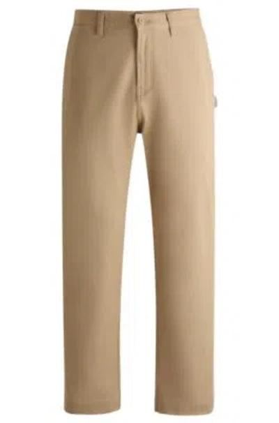 Hugo Boss Regular-fit Trousers In Cotton Twill With Signature Label In Beige