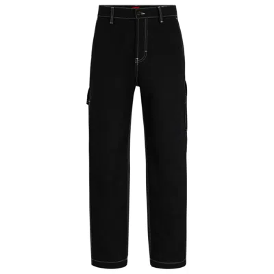 Hugo Regular-fit Trousers In Heavyweight Cotton In Black