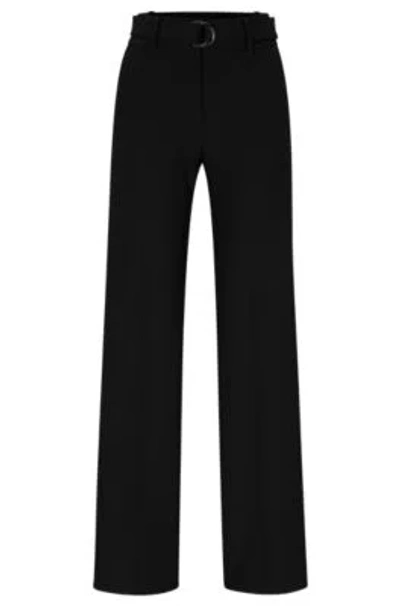 Hugo Regular-fit Trousers With Adjustable D-ring Belt In Black