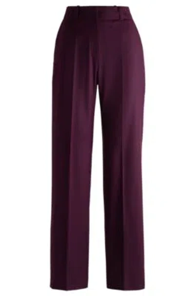 Hugo Boss Regular-fit Wide-leg Trousers In Melange Flannel In Purple
