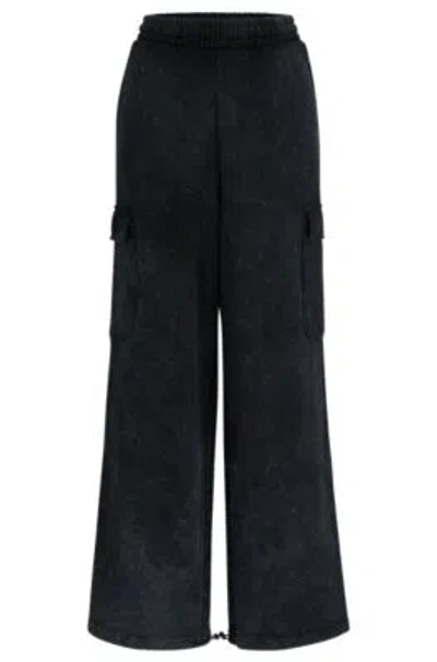 Hugo Boss Relaxed-fit Cargo Tracksuit Bottoms In A Cotton Blend In Black