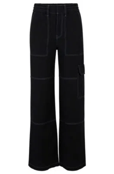 Hugo Relaxed-fit Cargo Trousers In Cotton In Black