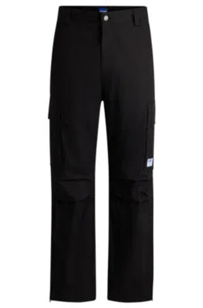 Hugo Boss Relaxed-fit Cargo Trousers In Cotton In Black