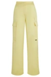Hugo Boss Relaxed-fit Cargo Trousers In Satin In Light Yellow