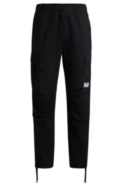 Hugo Relaxed-fit Cargo Trousers In Structured Cotton In Black