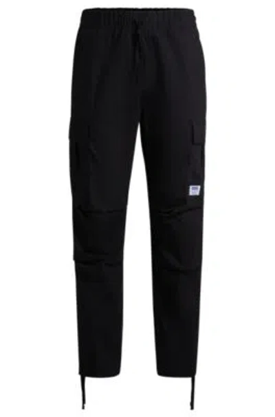 Hugo Boss Relaxed-fit Cargo Trousers In Structured Cotton In Black
