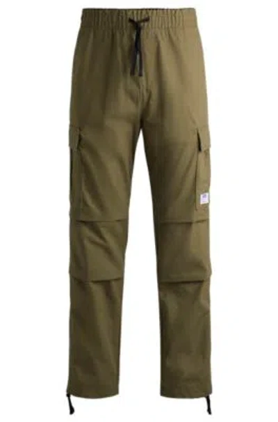 Hugo Boss Relaxed-fit Cargo Trousers In Structured Cotton In Light Green