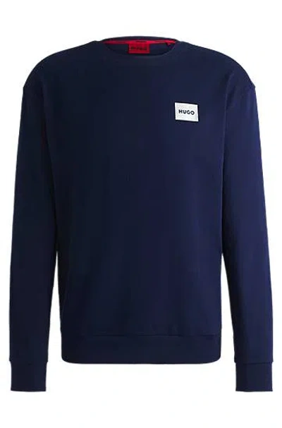 Hugo Relaxed-fit Cotton-blend Sweatshirt With Metallic Logo Label In Blue