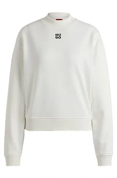 Hugo Boss Relaxed-fit Cotton-terry Sweatshirt With Stacked-logo Embroidery In Neutral