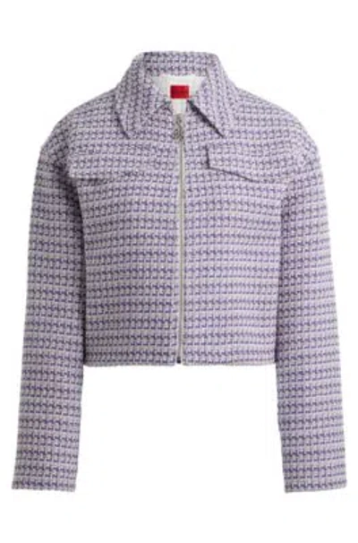 Hugo Relaxed-fit Cropped Jacket In Patterned Cotton In Gray