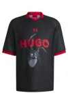 Hugo Boss Relaxed-fit Football-style Mesh T-shirt With Seasonal Print In Black