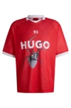 Hugo Boss Relaxed-fit Football-style Mesh T-shirt With Seasonal Print In Light Pink