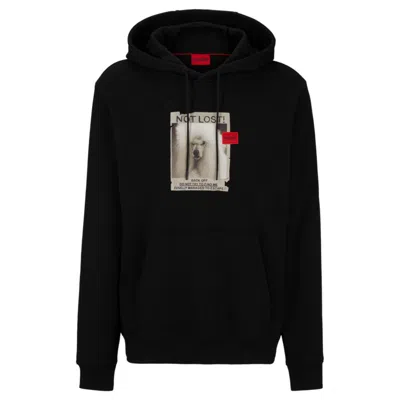 Hugo Boss Relaxed-fit Hoodie In French Terry With Dog Artwork In Black