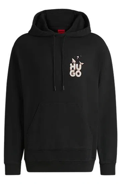 Hugo Boss Relaxed-fit Hoodie In French Terry With Seasonal Artwork In Black