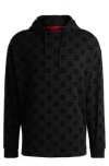 Hugo Boss Relaxed-fit Hoodie With Flock-print Stacked Logos In Black