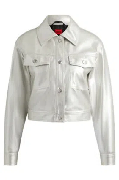 Hugo Relaxed-fit Jacket In Metallic Faux Leather In Silver