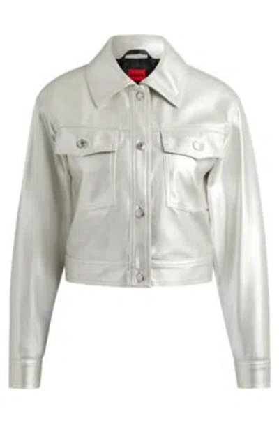 Hugo Boss Relaxed-fit Jacket In Metallic Faux Leather In Silver