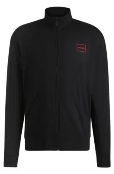 Hugo Boss Relaxed-fit Jacket In Stretch Cotton With Frame Logo In Black