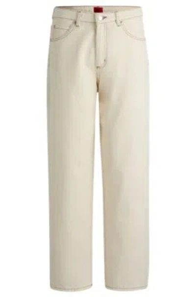 Hugo Relaxed-fit Jeans In Ecru Rigid Denim In White