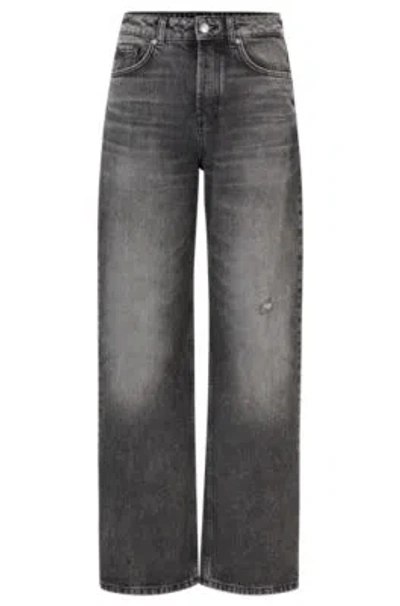 Hugo Boss Relaxed-fit Jeans In Gray Distressed Denim In Dark Grey