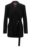 Hugo Boss Relaxed-fit Long-length Jacket With Wrap Front In Black