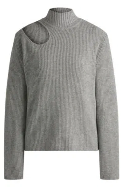 Hugo Boss Relaxed-fit Mock-neck Sweater With Cut-out Detail In Grey