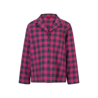 Hugo Relaxed-fit Pajama Top In Checked Cotton Flannel In Dark Pink