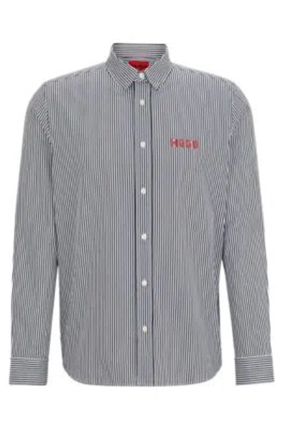 Hugo Relaxed-fit Shirt In Striped Cotton Poplin In Dark Blue