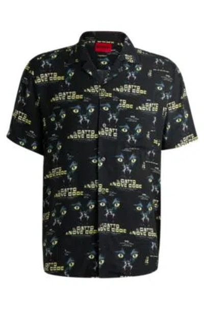 Hugo Boss Relaxed-fit Shirt With 70s Film Graphics In Black