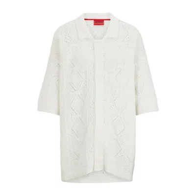 Hugo Boss Relaxed-fit Short-sleeved Cardigan In Crochet Cotton In White
